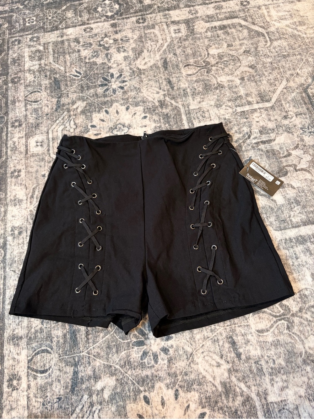 Spirit Halloween Black High-Waist Lace-Up Side Shorts